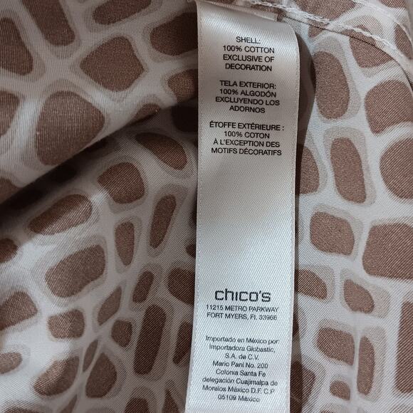 CHICO'S 3 No Iron Shirt Blouse Top 16 XL Casual Office Travel Camel Animal Print - Picture 8 of 10